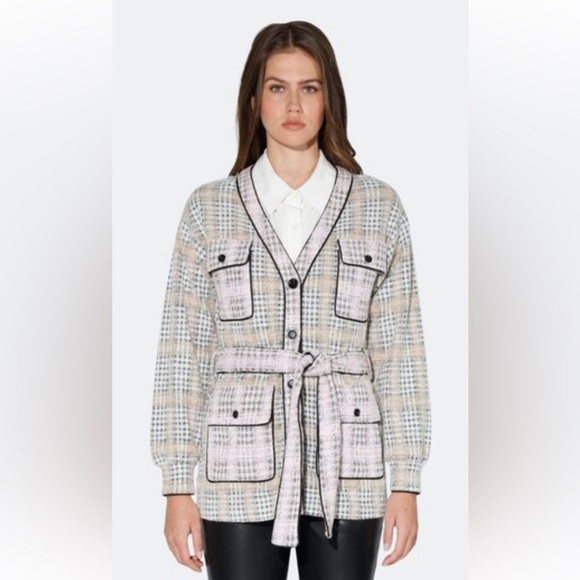 Walter Baker Sweaters - Walter Baker Tracey Belted Knit Tweed Cardigan Size Large
